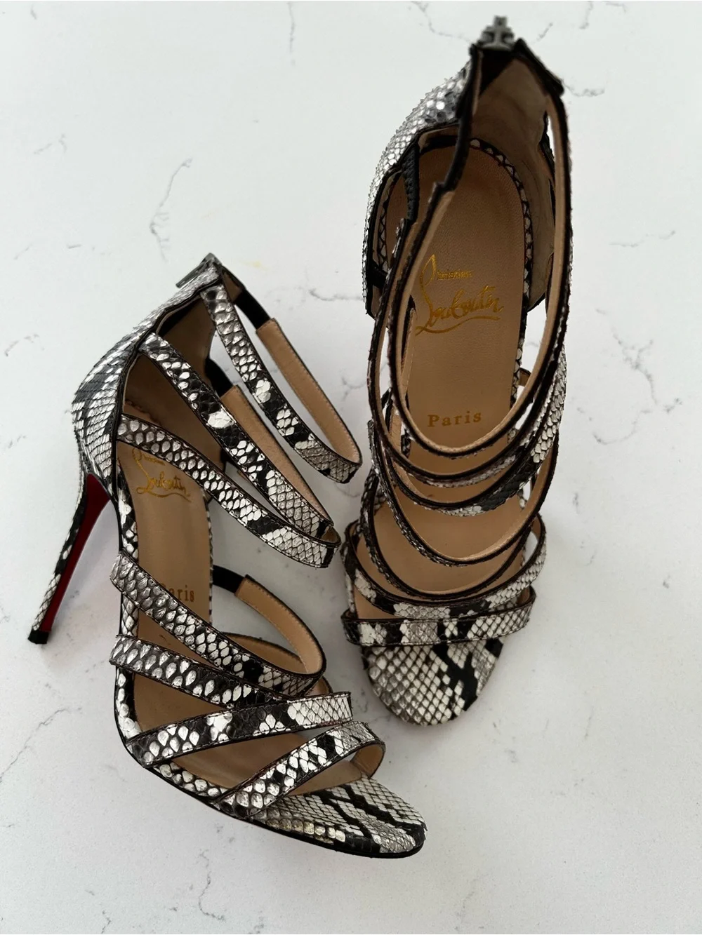 Christian Louboutin snake skin strappy heels size 36